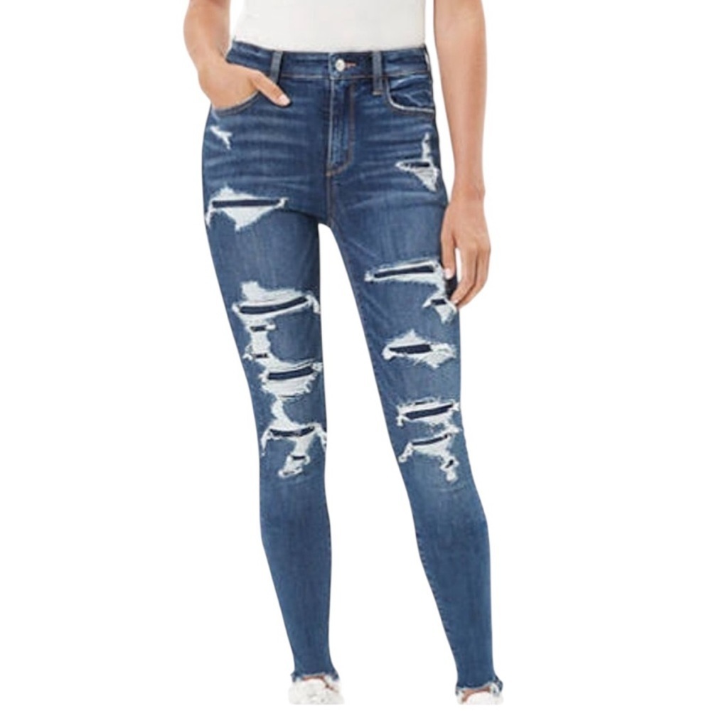 American Eagle Patched Distressed Dark Wash High-Waisted Jeggings Size 4 W27